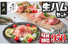 「観音池ポーク」4種部位の生ハムセット_MJ-1505_(都城市) モモ生ハム ロース生ハム 霜降りタンのコリコリスモーク 生ベーコン ブランド豚のポークハム ポーク生ハム