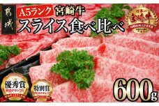 宮崎牛(A5)スライス食べ比べ600g_23-0102_(都城市) すき焼き しゃぶしゃぶ 赤身スライス ローススライス A5 ギフト 贈答用 肉 A5 宮崎牛 冷凍