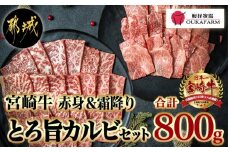 宮崎牛赤身＆霜降り【とろ旨カルビセット】800g_22-6506_(都城市) 牛肉 牛もも焼肉用(500g) 牛肩ロース焼肉用(300g) 合計800グラム 焼き肉用カット 鉄板焼き BBQ 牛モモ肉 霜降り肉 ギフト 贈答用