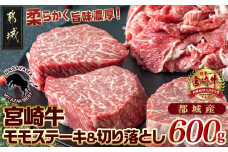 宮崎牛モモステーキ・切り落とし600gセット_MJ-2510_(都城市) 都城産 宮崎牛 牛肉セット 牛モモステーキ用 100g×3枚 牛切り落とし 300g×1パック 赤身肉 牛ステーキ肉 牛切落し