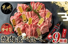 宮崎牛焼肉食べ比べ9種盛_32-3101_(都城市) 都城産 宮崎牛 A4ランク 焼肉 セット 肩ロース カルビ ザブトン 内モモ サーロイン イチボ 6種類 お任せ にくほんぽ黒たれ 9種 にくほんぽ黒たれ 1本 国産 牛肉