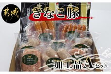 「きなこ豚」加工品Aセット_MJ-1208_(都城市) きなこ豚 ブランド豚 銘柄豚 ブランドポーク ミートボール ハンバーグ フランク ウインナー ソーセージ 生ハム 加工品 おかず 冷凍