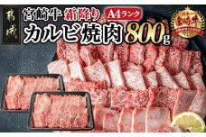 宮崎牛霜降りカルビ焼肉800g_AD-2602_(都城市) 宮崎県産黒毛和牛 宮崎牛 A4ランク 4等級 牛肉 霜降りカルビ焼肉用 400g×2P 計800g 宮崎牛バラ肉 牛ロース肉 焼き肉用カット
