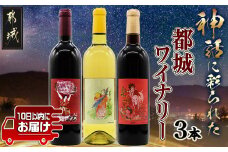 神話に彩られた都城ワイナリーのお薦め3本≪みやこんじょ特急便≫_AD-3502_(都城市) 限定アートラベル Tajikarao タジカラオ Kumasotakeru クマソタケル Ishikoridome イシコリドメ 赤ワイン 白ワイン