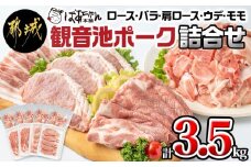 観音池ポーク詰合せ3.5kg_18-1505_(都城市) 銘柄豚肉セット 豚ロースとんかつ用 500g 豚バラスライス 500g 豚肩ローススライス肉 500g×2 ウデ・モモ切落とし 300g×5