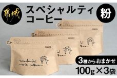 スペシャルティコーヒー(粉)100g×3袋セット_12-C503_(都城市) コーヒー粉 ダークロースト・ミディアムロースト・ライトロースト お任せで3袋 計300g 焙煎の違い 焙煎時間 風味 酸味 甘み 粉挽き 珈琲粉
