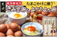 「きみ恋卵」と「よかもよか卵」のたまごかけご飯セット_12-2902_(都城市) きみ恋卵 よかもよか卵 Ｍサイズ たまごかけご飯専用醤油「玉子ちゃん」 甘口 卵かけご飯  朝ごはん 朝食