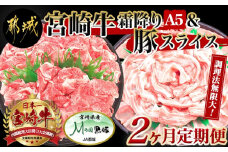 調理法無限大!宮崎牛霜降り(A5)&豚スライス定期便(2ヶ月)_T30（2）-0103_(都城市) 宮崎牛 霜降り切り落とし ローススライス バラスライス しゃぶしゃぶ用