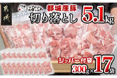 都城産豚切り落とし5.1kg ( ジッパー付袋入り ) 300g×17パック_18-1503_都城市 都城産 豚肉 ウデ モモ 切り落とし チャック付き 大容量 小分け 冷凍 かさばらない 使い勝手抜群 豚肉 小分け 使いやすい 焼きそば カレー 生姜焼き 肉野菜炒め アレンジ