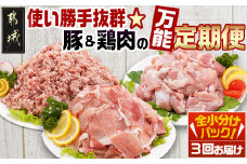 使い勝手抜群☆豚肉&鶏肉の万能定期便(3ヶ月)_T24(3)-9201_(都城市) 切り落とし ウデ モモ 宮崎県産 若鶏もも肉切り身 都城産「観音池ポーク」ミンチ 真空パック