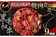 【国産黒毛和牛】焼肉食べ比べ 9種盛 各種80g_AE-E902_(都城市) 国産黒毛和牛 焼肉用 ヒレ リブロース サーロイン 肩ロース ウチモモ イチボ ランプ カタ ミスジ 各80g