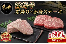 宮崎牛霜降り400g×赤身ステーキ400gセット_AE-I501_(都城市) 都城産宮崎牛 霜降りステーキ 赤身ステーキ ステーキ用 4等級以上