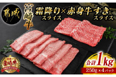 宮崎牛霜降りスライス500g×赤身牛すきスライス500gセット_AE-I502_(都城市) 都城産宮崎牛 霜降りスライス 赤身スライス 4等級以上 牛肉 肉 ロース ミスジ モモ ウデ