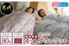 洗える4つ星ダウンケット〈ピンク&ブルー2枚セット〉 ホワイトダウン90％エクセルゴールドラベル_AH-J204_(都城市) 羽毛掛布団 シングル ロング 洗える 4つ星 ダウンケット ホワイトダウン90％ エクセルゴールドラベル ダウンプルーフ加工 タタキキルト 30マス ループ8ヶ所 ピンク ブルー