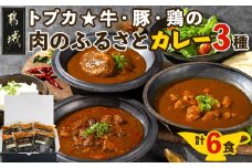 トプカ☆牛・豚・鶏の肉のふるさとカレー3種セット_MJ-J901_(都城市) 宮崎牛ビーフカレー 地頭鶏カレー どんぐりの恵み ハンバーグカレー セット