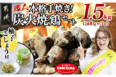 本格手焼き!炭火焼鶏1.5kg(500g×3P)ゆずこしょう付_AA-1413_(都城市) リピーター続出!! 塩のみ 急速冷凍 手焼き 湯せん 焼酎との相性も抜群 おつまみ 保存料不使用 ギャル曽根さんおすすめの鶏肉返礼品(炭火焼) 鶏肉 