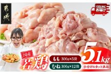国産若鶏5.1kg 小分けパック!カット済み!≪みやこんじょ特急便≫_MJ-3314-Q_(都城市) 10日以内お届け スピード配送!! もも肉 300g×5P むね肉 300g×12P 鶏肉 小分け 大容量 若鶏 宮崎 とり 冷凍 