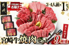 【数量限定】宮崎牛9種盛り焼肉セット≪みやこんじょ特急便≫_22-3101-Q_(都城市) 10日以内お届け スピード配送 宮崎牛 希少部位 焼き肉 BBQ ラムシン マルシン イチボ サーロイン ザブトン 肩ロース ショートリブ カルビ 内モモ ギフト 贈答 牛肉 タレ付き 肉 国産