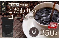 焙煎職人こだわりのコーヒー【豆】250g 小分けパック(ジッパー・バルブ付) ※中深煎り※ポスト投函≪みやこんじょ特急便≫_LA-3303-Q _(都城市) コーヒー豆 250g×1パック 少量パック 保存に便利 ポスト投函 珈琲 選べる コーヒー ブラジル コロンビア インドネシア 宮崎県 都城市
