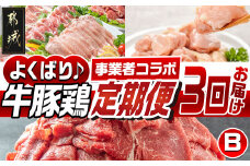 【事業者コラボ定期便】牛豚鶏よくばり3回定期便B_T48-MY02_(都城市)宮崎牛 赤身 切り落とし きなこ豚 南九州産若鶏 もも切身 ロース 肩ロース ヒレ ウデ バラ モモ しゃぶしゃぶ スライス 生姜焼き