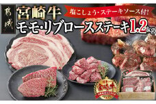 宮崎牛モモ・リブロースステーキ1.2kgセット_AD-2510_(都城市) ステーキ食べ比べ 都城産 宮崎牛 モモ 100g  サイコロステーキ 200g リブロースステーキ 300g 塩こしょう ステーキソース付