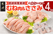 宮崎県産若鶏 むね肉&ささみのヘルシーセット(4kg)_AA-G308_(都城市) 若鶏 鶏肉 真空 むね肉 ささみ ヘルシー 平飼い ハーブ やわらかく ふっくら ジューシー サラダ メイン