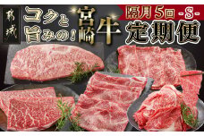 コクと旨味の宮崎牛定期便 S(隔月5回)_T70-5-6501_(都城市) 宮崎牛 牛うで 牛もも スライス モモステーキ ロースステーキ 切り落とし 肩ローススライス 定期便