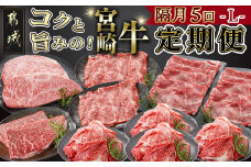 コクと旨味の宮崎牛定期便 L(隔月5回)_T110-5-6501_(都城市) 宮崎牛 牛うで 牛もも スライス モモステーキ ロースステーキ 切り落とし 肩ローススライス 定期便