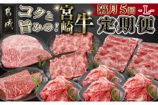 コクと旨味の宮崎牛定期便 L(隔月5回)_T110-5-6501_(都城市) 宮崎牛 牛うで 牛もも スライス モモステーキ ロースステーキ 切り落とし 肩ローススライス 定期便