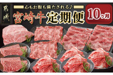 心もお腹も満たされる♪宮崎牛定期便(10ヶ月)_T140-10-6501_(都城市) 宮崎牛 牛うで 牛もも スライス モモステーキ ロースステーキ 切り落とし 肩ローススライス 定期便
