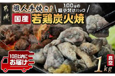 ≪超小分けパック≫職人手焼き!国産若鶏炭火焼1kg≪みやこんじょ特急便≫_LE-3322-Q_(都城市) 国産若鶏 若鶏炭火焼(もも・むね)  小分け 100g 宮崎名物 鶏炭火焼 おつまみ