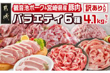 豚肉バラエティ6種4.1kgセット※訳あり入り_AC-9218_(都城市) 都城産豚 観音池ポーク ロース・肩ロースしゃぶしゃぶ用/ミンチ/スペアリブ/【訳あり】ロースとんかつ用 訳あり 宮崎県産豚切り落とし 