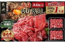 宮崎牛赤身切り落とし(500g×2P)≪みやこんじょ快速便≫_AC-N403-R_(都城市) 宮崎県産 宮崎牛 赤身肉 モモ カタ 肉じゃが 牛丼 すき焼き 1kg 快速便 14日以内にお届け