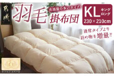 【充填量の多いタイプ・羽毛掛布団KL】ロイヤルゴールドラベル93%_154-J201_(都城市) キングロング ホワイトダックダウン 93%使用 タンポポの綿毛 ふわふわ ロイヤルゴールドラベル 羽毛ふとん 断熱保温材 天然コットン100% ダウンプルーフ キルト製法