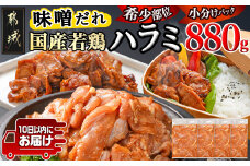 【希少部位】国産若鶏ハラミ「味噌だれ味付」880g小分け真空パック≪みやこんじょ特急便≫_LG-L601-Q_(都城市)  10日以内お届け　スピード配送 若鶏 ハラミ 味付け 味噌だれ 小分け 焼くだけ 簡単 調理 真空