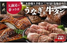 大満足の夢コラボ☆うなぎ&厚切り牛タンセット≪みやこんじょ特急便≫_AC-3308-Q_(都城市) 10日以内お届け スピード配送 訳アリ 不揃い スリット加工 塩麹 牛 タン 国産うなぎ 蒲焼