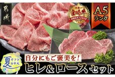 【お中元】宮崎牛(A5)ヒレ＆ロースセット_AE-0103-SG_(都城市) 牛肉 牛ヒレステーキ ローススライス A5等級 A5ランク 真空パック ステーキソース 塩こしょう付 赤身 冷凍 精肉 ギフト 贈答用 お中元 夏ギフト