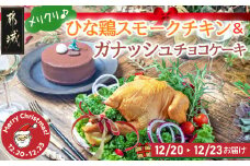 【☆クリスマス☆】★数量限定★メリクリ♪九州産ひな鶏スモークチキン＆ガナッシュチョコケーキ≪12月20日～23日お届け≫_MJ-1567-OJX_(都城市) 