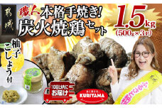 本格手焼き!炭火焼鶏1.5kg(500g×3P)ゆずこしょう付≪みやこんじょ特急便≫_AA-1413-Q_(都城市) リピーター続出!! 国産 鶏肉 塩のみ 急速冷凍 手焼き 湯せん 焼酎との相性も抜群 おつまみ 保存料不使用 ギャル曽根さんおすすめの鶏肉返礼品(炭火焼) 