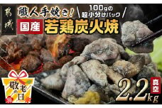 【敬老の日】≪超小分けパック≫職人手焼き!国産若鶏炭火焼2.2kg≪9月11日～15日お届け≫_AA-3311-KG_(都城市) 国産若鶏 若鶏炭火焼(もも・むね)  小分け 100g 宮崎名物 鶏炭火焼 おつまみ