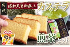 【敬老の日】カステラと煎茶セット≪9月11日～15日お届け≫_AA-7603-KG_(都城市) 宮崎県産鶏卵使用 カステラ専用窯で丁寧に焼き上げ 自然素材 スイーツ デザート 厳選米飴使用 焼き菓子 煎茶