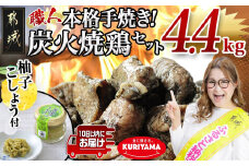 本格手焼き!炭火焼鶏4.4kg(ゆずこしょう付)≪みやこんじょ特急便≫_AC-1411-Q_ (都城市) 鶏肉 小分け 炭火焼き おつまみ 宮崎 冷凍 柚子胡椒  栗山ノーサン ギャル曽根さんおすすめの鶏肉返礼品(炭火焼) 