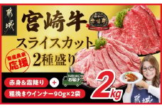 畜産農家応援! 宮崎牛スライス2種セット500g×4パック+粗挽きウインナー90g×2袋≪みやこんじょ快速便≫_32-N201-R-ESW-CF_(都城市)   牛肉 黒毛和牛 赤身 霜降り ミヤチク すき焼き しゃぶしゃぶ ギャル曽根さんおすすめの牛肉返礼品