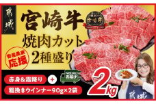 畜産農家応援! 宮崎牛焼肉2種セット500g×4パック+粗挽きウインナー90g×2袋≪みやこんじょ快速便≫_32-N202-R-ESW-CF_(都城市) 赤身 霜降り 食べ比べ 肩ロース ウデ モモ 焼き肉 牛肉 とろける BBQ 焼肉　焼き肉 キャンペーン