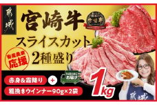 畜産農家応援! 宮崎牛スライス2種セット500g×2パック+粗挽きウインナー90g×2袋≪みやこんじょ快速便≫_17-N201-R-ESW-CF_(都城市) 1kg 赤身 霜降り 宮崎県産 宮崎牛 肩ロース ウデ又はモモ 牛肉 すき焼き キャンペーン