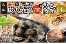 本格手焼き!炭火焼鶏(150g×5P)&きのこ餃子セット_11-1403_(都城市) 鶏肉 炭火焼き 小分け おつまみ 宮崎 餃子 きのこ 冷凍 柚子胡椒