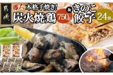 本格手焼き!炭火焼鶏(150g×5P)&きのこ餃子セット_11-1403_(都城市) 鶏肉 炭火焼き 小分け おつまみ 宮崎 餃子 きのこ 冷凍 柚子胡椒