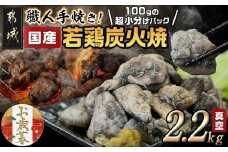 【お歳暮】≪超小分けパック≫職人手焼き!国産若鶏炭火焼2.2kg≪11月17日～12月21日お届け≫_AA-3311-WG_(都城市) 国産若鶏 若鶏炭火焼(もも・むね)  小分け 100g 宮崎名物 鶏炭火焼 おつまみ