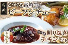 【お歳暮】宮崎牛ビーフシチュー&骨付き照り焼きチキンセット≪11月17日～12月21日お届け≫_AA-H302-WG_(都城市) 宮崎牛ビーフシチュー 200g×2P 骨付き照り焼きチキン 2本 約200g 真空パック
