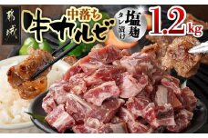 牛中落ちカルビ 塩麹タレ漬け1.2kg_AA-3315_(都城市)  味付き牛中落ちカルビ 300g×4パック 真空 小分け 1200g